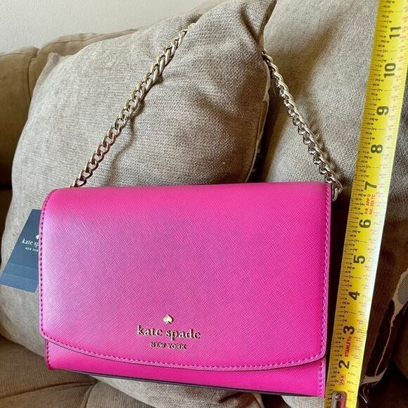 KATE SPADE CROSSBODY SHOULDER BAG LEATHER HOT PINK GOLDEN ACCENTS SOPHISTICATED - Picture 7 of 11